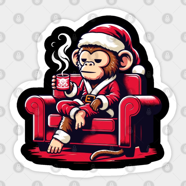 Monkey Drinking Coffee Christmas Sticker by Graceful Designs